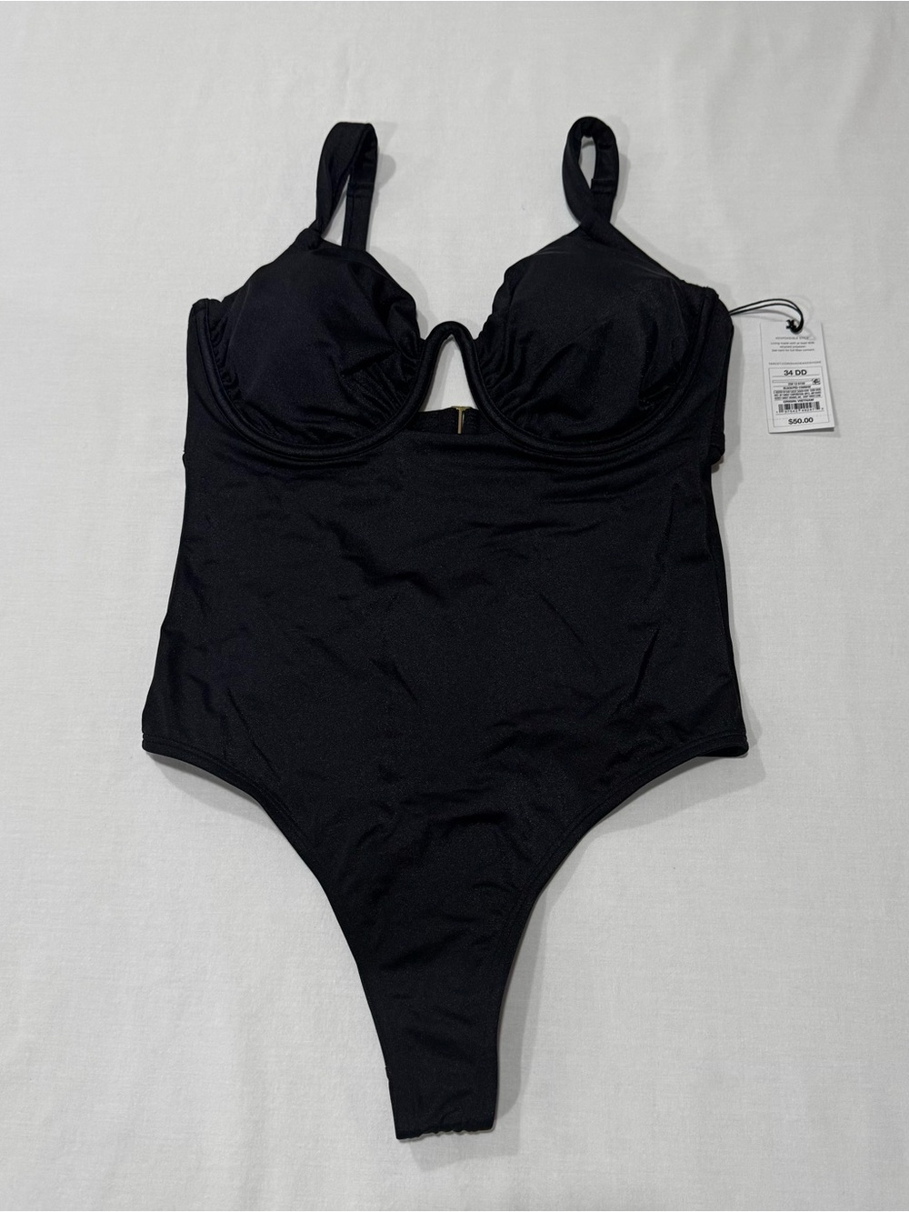[NWT] Shade & Shore Black Underwire Cut-Out One-Piece Swimsuit — 34DD
